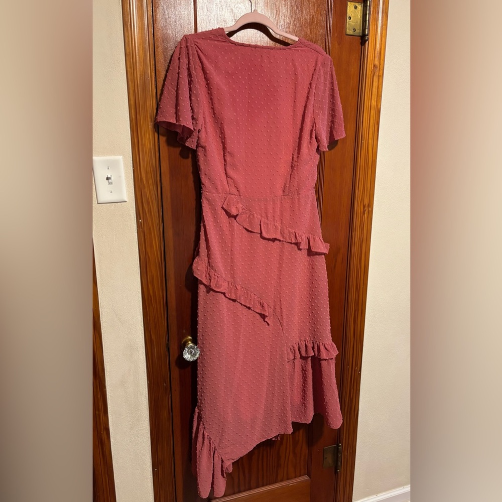 LULU’S Pink Flutter Sleeve Wrap Midi Dress Women’s Size Medium - Picture 6 of 6